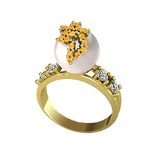 Inci, sitrin ve swarovski 8 ayar altın yüzük