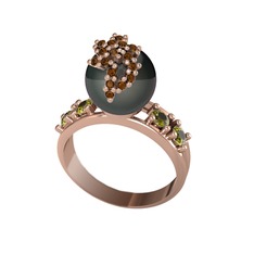 Afra İnci Yüzük - Siyah inci, dumanlı kuvars ve peridot 18 ayar rose altın yüzük #eyy3y