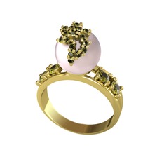 Afra İnci Yüzük - Pembe inci ve peridot 14 ayar altın yüzük #f54t9c