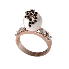 Afra İnci Yüzük - Inci, siyah zirkon ve swarovski 18 ayar rose altın yüzük #fcbd1o