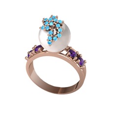 Afra İnci Yüzük - Inci, akuamarin ve ametist 18 ayar rose altın yüzük #fccbtr