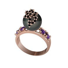 Afra İnci Yüzük - Siyah inci, siyah zirkon ve ametist 8 ayar rose altın yüzük #fcxtt9