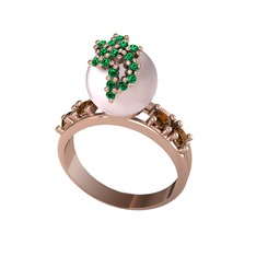 Afra İnci Yüzük - Pembe inci, yeşil kuvars ve dumanlı kuvars 8 ayar rose altın yüzük #ftbjqq