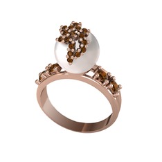 Afra İnci Yüzük - Inci ve dumanlı kuvars 14 ayar rose altın yüzük #ftqb1a