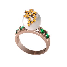 Afra İnci Yüzük - Inci, sitrin ve yeşil kuvars 14 ayar rose altın yüzük #fzwpy9