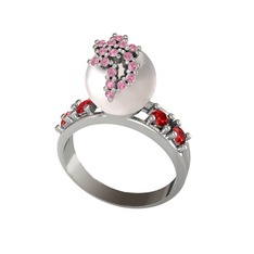 Afra İnci Yüzük - Inci, pembe kuvars ve garnet 18 ayar beyaz altın yüzük #g3uu0o