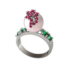 Afra İnci Yüzük - Pembe inci, rodolit garnet ve yeşil kuvars 8 ayar beyaz altın yüzük #garso