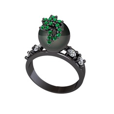 Afra İnci Yüzük - Siyah inci, yeşil kuvars ve swarovski 925 ayar siyah rodyum kaplama gümüş yüzük #gdmfyb