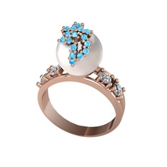 Inci, akuamarin ve swarovski 14 ayar rose altın yüzük