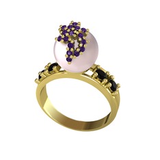 Afra İnci Yüzük - Pembe inci, ametist ve siyah zirkon 925 ayar altın kaplama gümüş yüzük #gritw6
