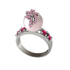 Pembe inci, pembe kuvars ve rodolit garnet 14 ayar beyaz altın yüzük