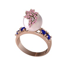 Afra İnci Yüzük - Pembe inci, pembe kuvars ve lab safir 925 ayar rose altın kaplama gümüş yüzük #hrmlfm