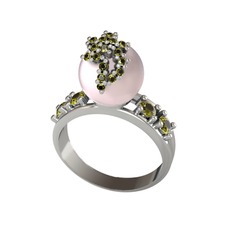 Afra İnci Yüzük - Pembe inci ve peridot 14 ayar beyaz altın yüzük #i71nzq