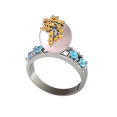 Afra İnci Yüzük - Pembe inci, sitrin ve akuamarin 8 ayar beyaz altın yüzük #iraow6