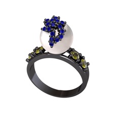 Afra İnci Yüzük - Inci, lab safir ve peridot 925 ayar siyah rodyum kaplama gümüş yüzük #iwpvjb