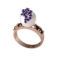 Afra İnci Yüzük - Inci, lab safir ve siyah zirkon 925 ayar rose altın kaplama gümüş yüzük #jyeb48