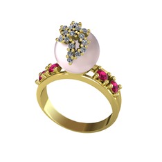 Afra İnci Yüzük - Pembe inci, swarovski ve rodolit garnet 14 ayar altın yüzük #l2nppc