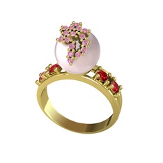 Afra İnci Yüzük - Pembe inci, pembe kuvars ve garnet 18 ayar altın yüzük #l828hm