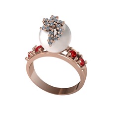 Afra İnci Yüzük - Inci, swarovski ve garnet 18 ayar rose altın yüzük #lqxsk4