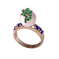 Afra İnci Yüzük - Pembe inci, yeşil kuvars ve lab safir 8 ayar rose altın yüzük #mo4auy