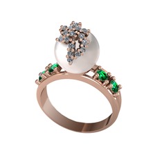 Afra İnci Yüzük - Inci, pırlanta ve yeşil kuvars 14 ayar rose altın yüzük (0.176 karat) #n2e2k3