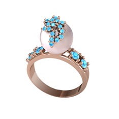 Afra İnci Yüzük - Pembe inci ve akuamarin 925 ayar rose altın kaplama gümüş yüzük #njbty7