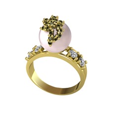 Afra İnci Yüzük - Pembe inci, peridot ve beyaz zirkon 14 ayar altın yüzük #o1mpd4