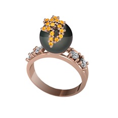 Afra İnci Yüzük - Siyah inci, sitrin ve swarovski 14 ayar rose altın yüzük #o8gh7p