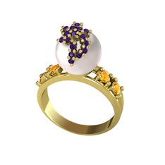 Afra İnci Yüzük - Inci, ametist ve sitrin 8 ayar altın yüzük #ow6v3v