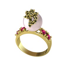 Afra İnci Yüzük - Pembe inci, peridot ve rodolit garnet 8 ayar altın yüzük #pz777