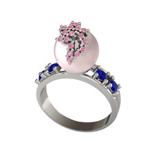 Afra İnci Yüzük - Pembe inci, pembe kuvars ve lab safir 14 ayar beyaz altın yüzük #q7utlm