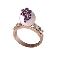 Afra İnci Yüzük - Pembe inci, ametist ve swarovski 8 ayar rose altın yüzük #qac9ab