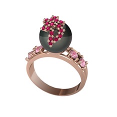 Afra İnci Yüzük - Siyah inci, rodolit garnet ve pembe kuvars 18 ayar rose altın yüzük #qnjgne
