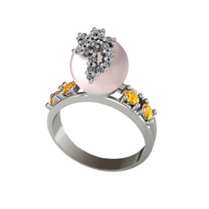 Afra İnci Yüzük - Pembe inci, beyaz zirkon ve sitrin 925 ayar gümüş yüzük #r0zpa4
