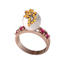 Afra İnci Yüzük - Inci, sitrin ve rodolit garnet 8 ayar rose altın yüzük #rn2449