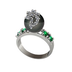 Afra İnci Yüzük - Siyah inci, swarovski ve yeşil kuvars 925 ayar gümüş yüzük #s51pjt