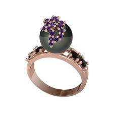 Siyah inci, ametist ve siyah zirkon 8 ayar rose altın yüzük