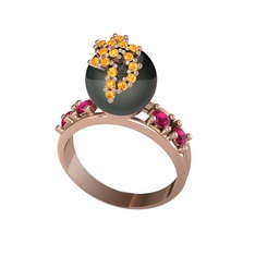 Siyah inci, sitrin ve rodolit garnet 8 ayar rose altın yüzük