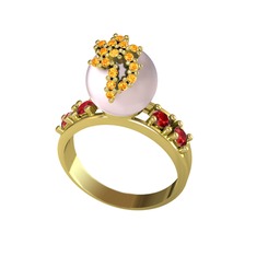 Afra İnci Yüzük - Pembe inci, sitrin ve garnet 925 ayar altın kaplama gümüş yüzük #t38in3