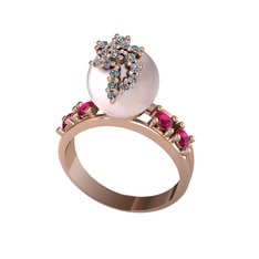Afra İnci Yüzük - Pembe inci, pırlanta ve rodolit garnet 18 ayar rose altın yüzük (0.176 karat) #t4h8he