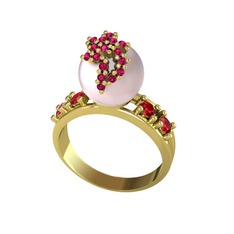 Afra İnci Yüzük - Pembe inci, rodolit garnet ve garnet 925 ayar altın kaplama gümüş yüzük #t8nozm
