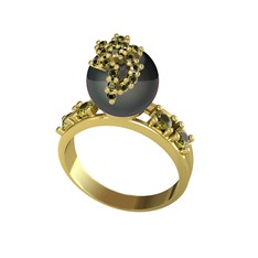Afra İnci Yüzük - Siyah inci ve peridot 14 ayar altın yüzük #u88668