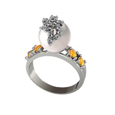Afra İnci Yüzük - Inci, swarovski ve sitrin 14 ayar beyaz altın yüzük #u9qr0f