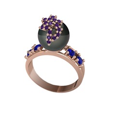 Afra İnci Yüzük - Siyah inci, ametist ve lab safir 8 ayar rose altın yüzük #ubgkch
