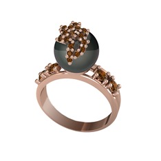 Afra İnci Yüzük - Siyah inci ve dumanlı kuvars 8 ayar rose altın yüzük #ubxzag