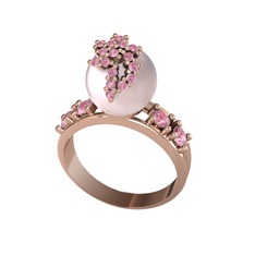Afra İnci Yüzük - Pembe inci ve pembe kuvars 8 ayar rose altın yüzük #uukmn4