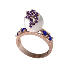 Inci, ametist ve lab safir 925 ayar rose altın kaplama gümüş yüzük