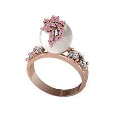 Inci, pembe kuvars ve swarovski 8 ayar rose altın yüzük
