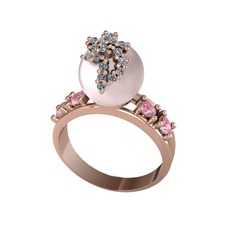 Afra İnci Yüzük - Pembe inci, pırlanta ve pembe kuvars 18 ayar rose altın yüzük (0.176 karat) #vdzfv9