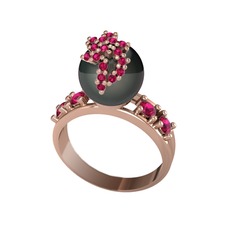Afra İnci Yüzük - Siyah inci ve rodolit garnet 14 ayar rose altın yüzük #wafd2z